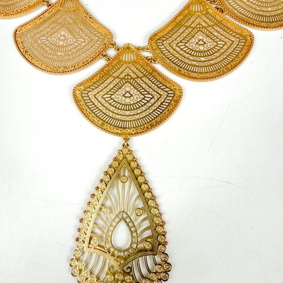 Chicos Gold Tone Eastern Filigree Bib Necklace Boho Statement - Picture 2 of 5